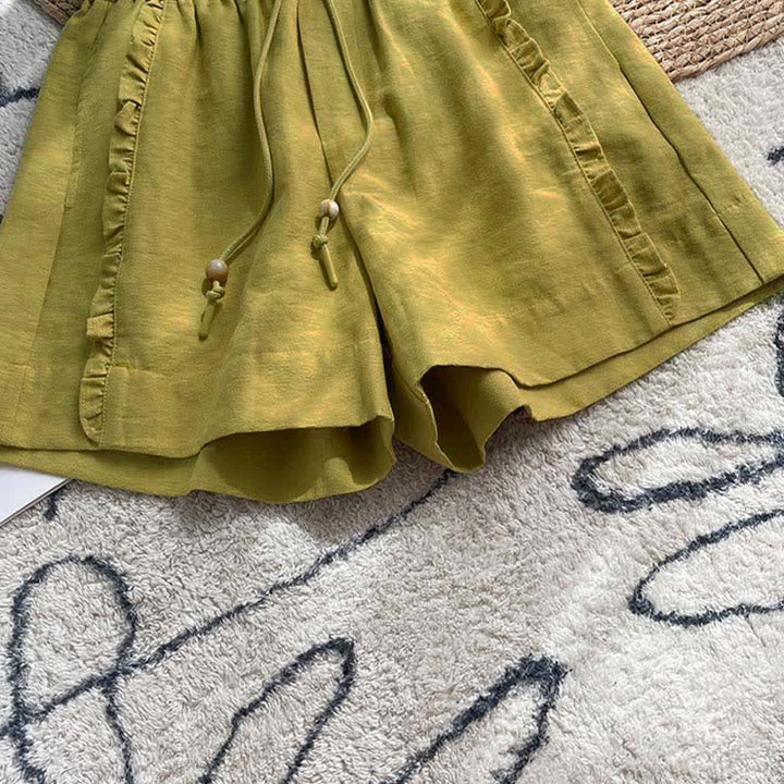 Buddha Stones Short d'été pour femme avec cordon de serrage, volants et taille élastique, poches - image 6