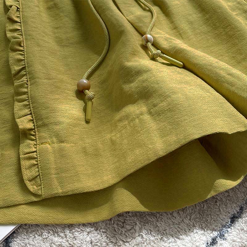 Buddha Stones Short d'été pour femme avec cordon de serrage, volants et taille élastique, poches - image 4
