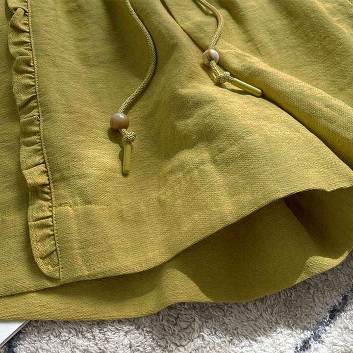 Buddha Stones Short d'été pour femme avec cordon de serrage, volants et taille élastique, poches - image 4