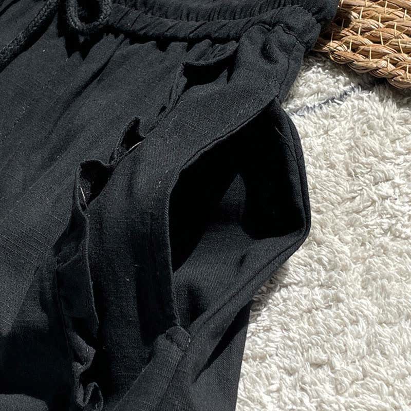 Buddha Stones Short d'été pour femme avec cordon de serrage, volants et taille élastique, poches - image 11