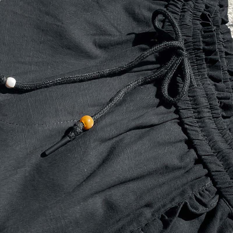 Buddha Stones Short d'été pour femme avec cordon de serrage, volants et taille élastique, poches - image 10
