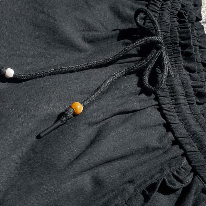 Buddha Stones Short d'été pour femme avec cordon de serrage, volants et taille élastique, poches - image 10