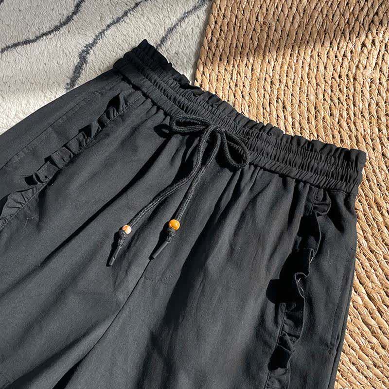 Buddha Stones Short d'été pour femme avec cordon de serrage, volants et taille élastique, poches - image 9