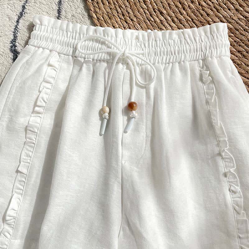 Buddha Stones Short d'été pour femme avec cordon de serrage, volants et taille élastique, poches - image 16