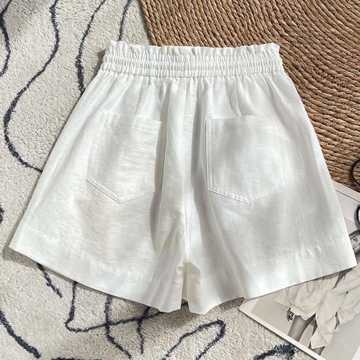 Buddha Stones Short d'été pour femme avec cordon de serrage, volants et taille élastique, poches - image 14