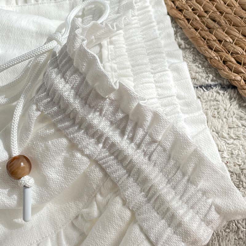 Buddha Stones Short d'été pour femme avec cordon de serrage, volants et taille élastique, poches - image 19