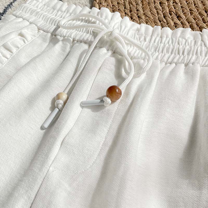 Buddha Stones Short d'été pour femme avec cordon de serrage, volants et taille élastique, poches - image 17