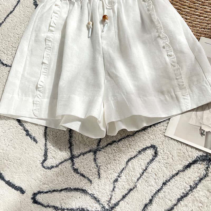 Buddha Stones Short d'été pour femme avec cordon de serrage, volants et taille élastique, poches - image 15
