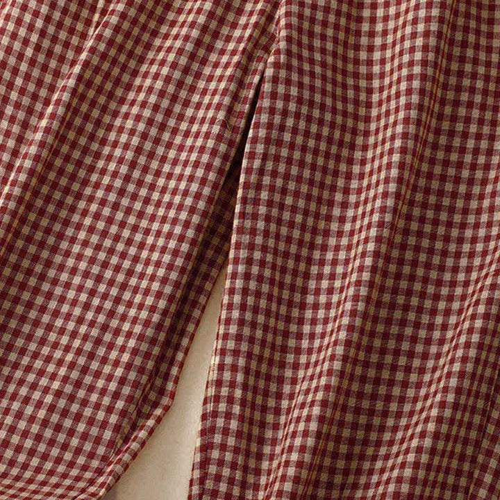 Buddha Stones Pantalon d'été à carreaux, taille élastique, coupe fuselée, court, avec poches - image 3