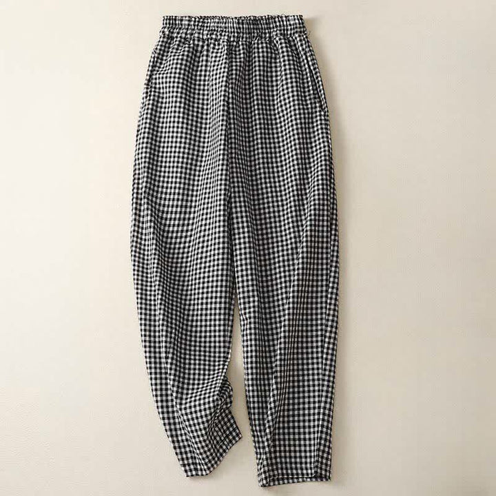 Buddha Stones Pantalon d'été à carreaux, taille élastique, coupe fuselée, court, avec poches - Noir - US8-10，UK/AU12-14，EU40-42 (2XL) - image 6