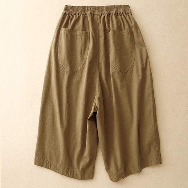 Buddha Stones Short d'été en coton à taille élastique pour femme, avec poches - image 1