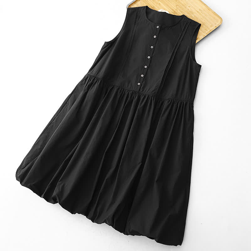 Buddha Stones Robe d'été plissée à boutons, longueur genou, sans manches, avec poches, pour femme - Noir - US12，UK/AU16，EU44 (2XL) - image 14
