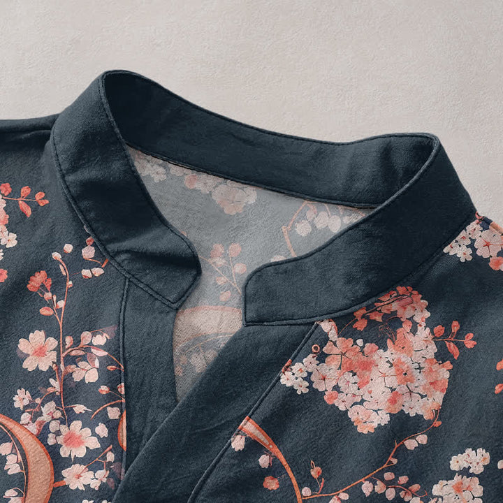 Buddha Stones Chemise Henley à manches courtes et demi-boutonnée pour homme, en coton rose à fleurs. - image 2