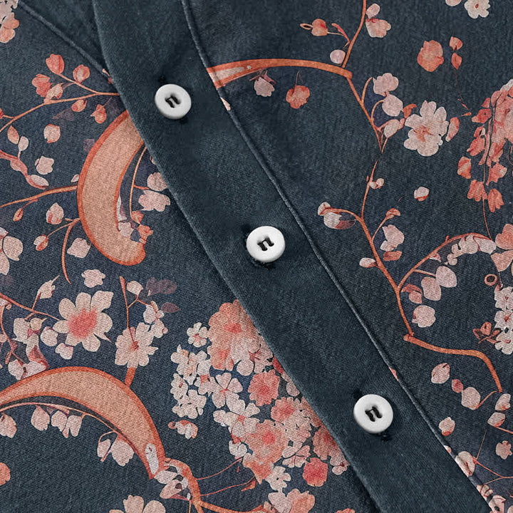 Buddha Stones Chemise Henley à manches courtes et demi-boutonnée pour homme, en coton rose à fleurs. - image 3