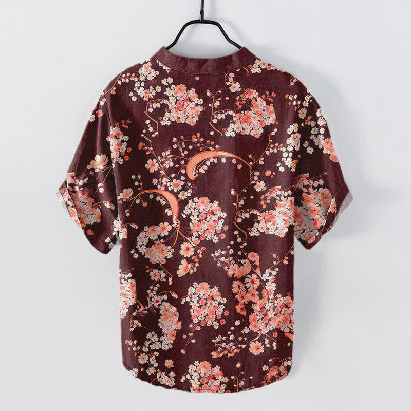 Buddha Stones Chemise Henley à manches courtes et demi-boutonnée pour homme, en coton rose à fleurs. - image 6
