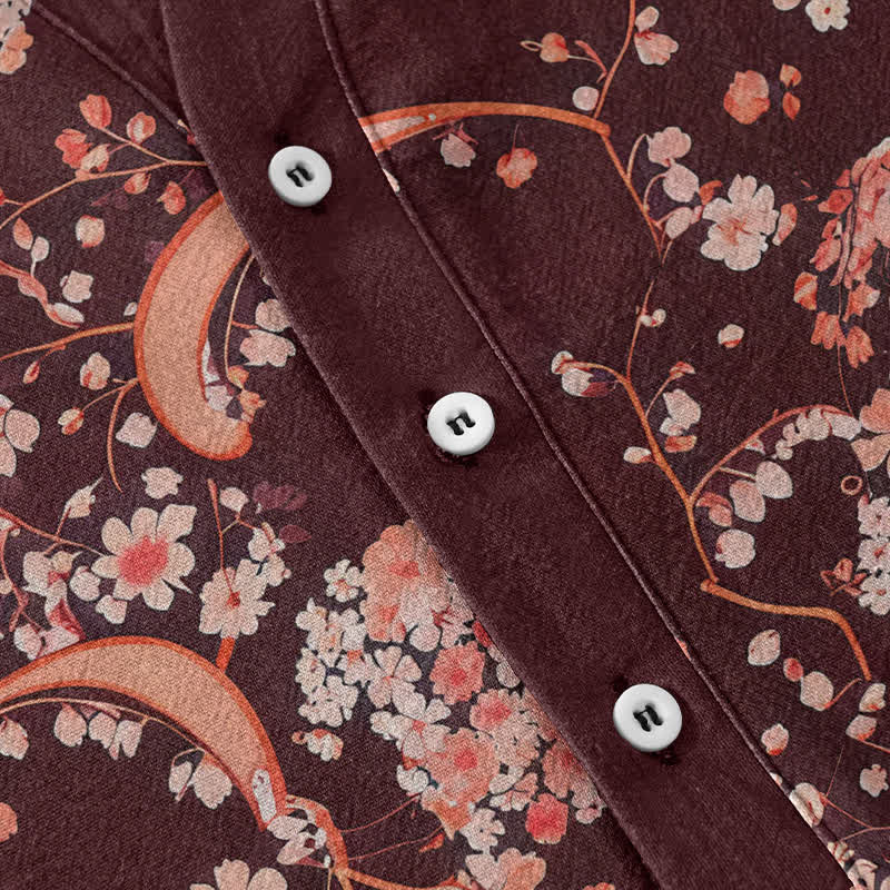 Buddha Stones Chemise Henley à manches courtes et demi-boutonnée pour homme, en coton rose à fleurs. - image 8
