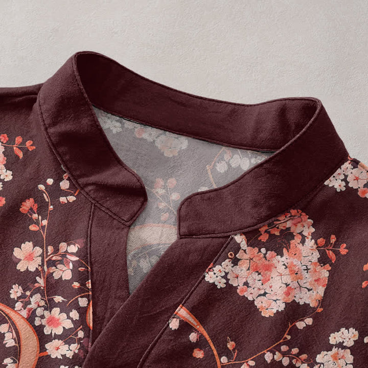 Buddha Stones Chemise Henley à manches courtes et demi-boutonnée pour homme, en coton rose à fleurs. - image 7