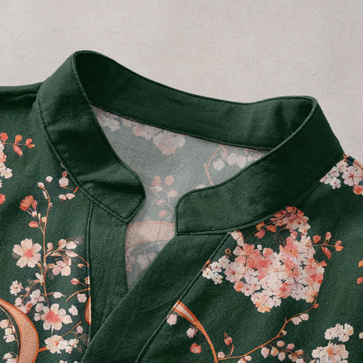 Buddha Stones Chemise Henley à manches courtes et demi-boutonnée pour homme, en coton rose à fleurs. - image 12