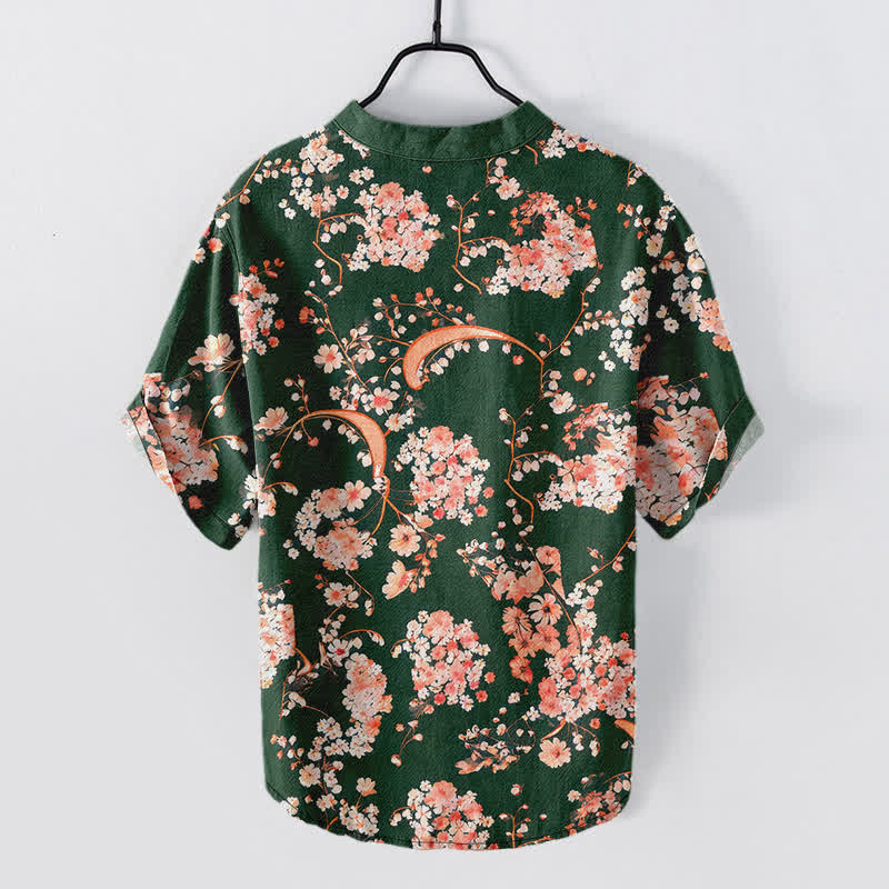 Buddha Stones Chemise Henley à manches courtes et demi-boutonnée pour homme, en coton rose à fleurs. - image 11