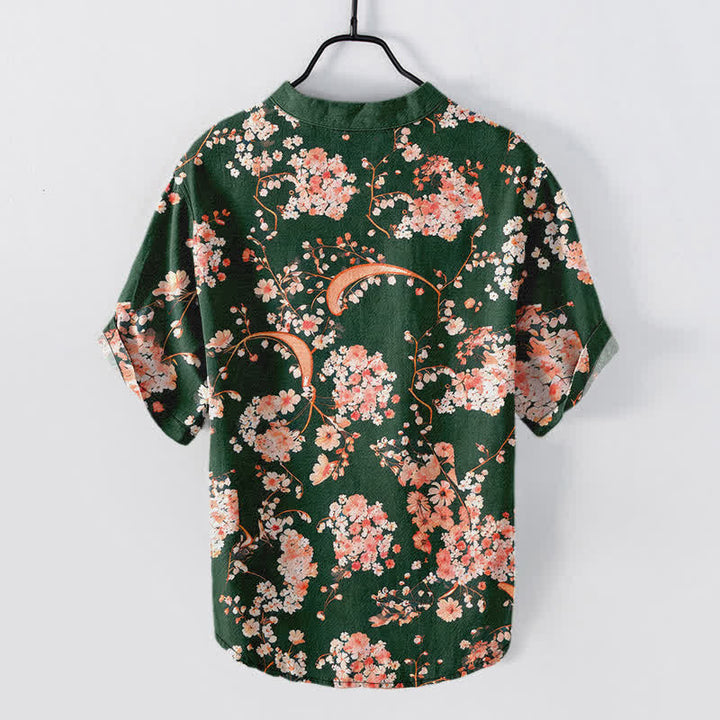 Buddha Stones Chemise Henley à manches courtes et demi-boutonnée pour homme, en coton rose à fleurs. - image 11