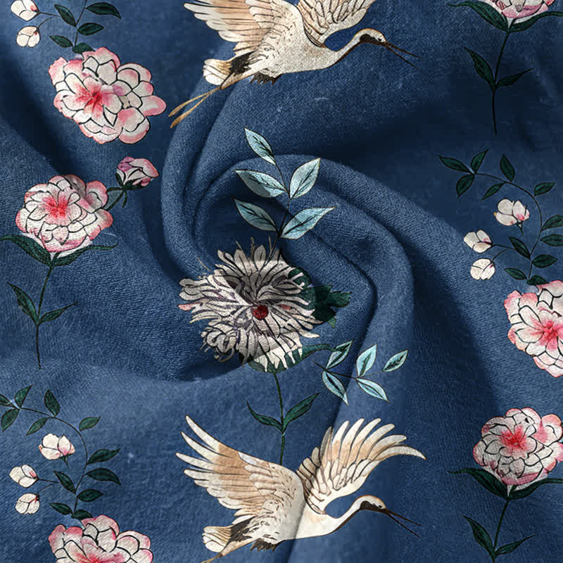 Buddha Stones Chemise homme à manches courtes et demi-boutonnée en coton imprimé floral Crane - image 4