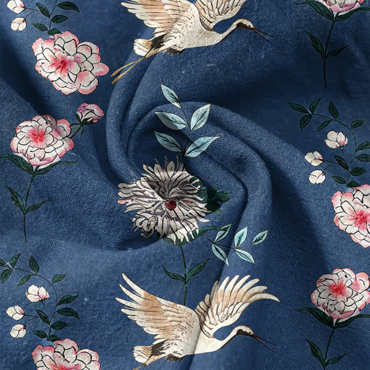 Buddha Stones Chemise homme à manches courtes et demi-boutonnée en coton imprimé floral Crane - image 4
