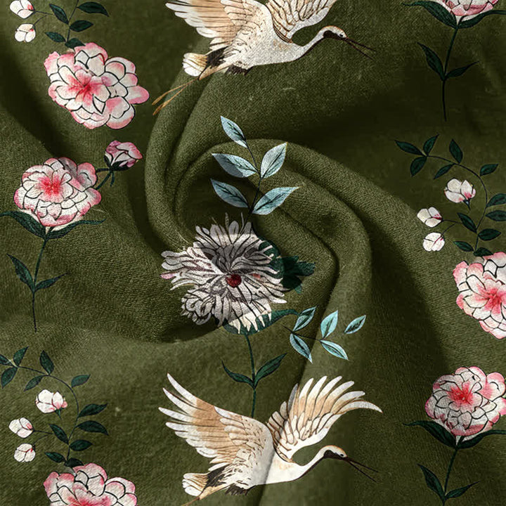 Buddha Stones Chemise homme à manches courtes et demi-boutonnée en coton imprimé floral Crane - image 9