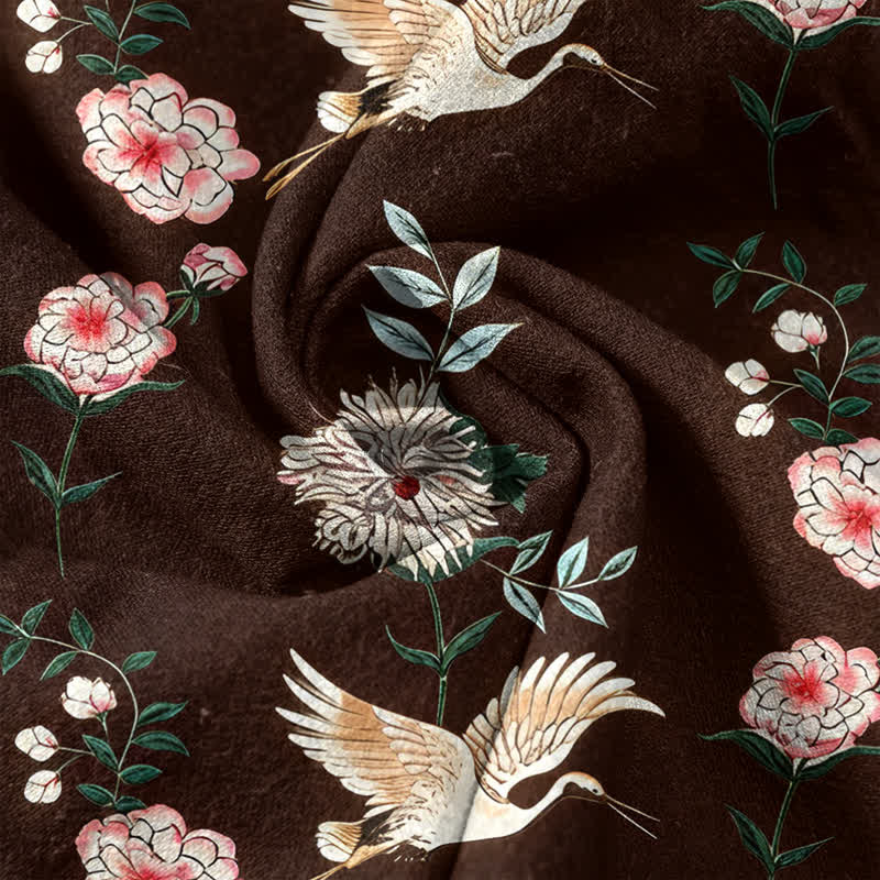 Buddha Stones Chemise homme à manches courtes et demi-boutonnée en coton imprimé floral Crane - image 14