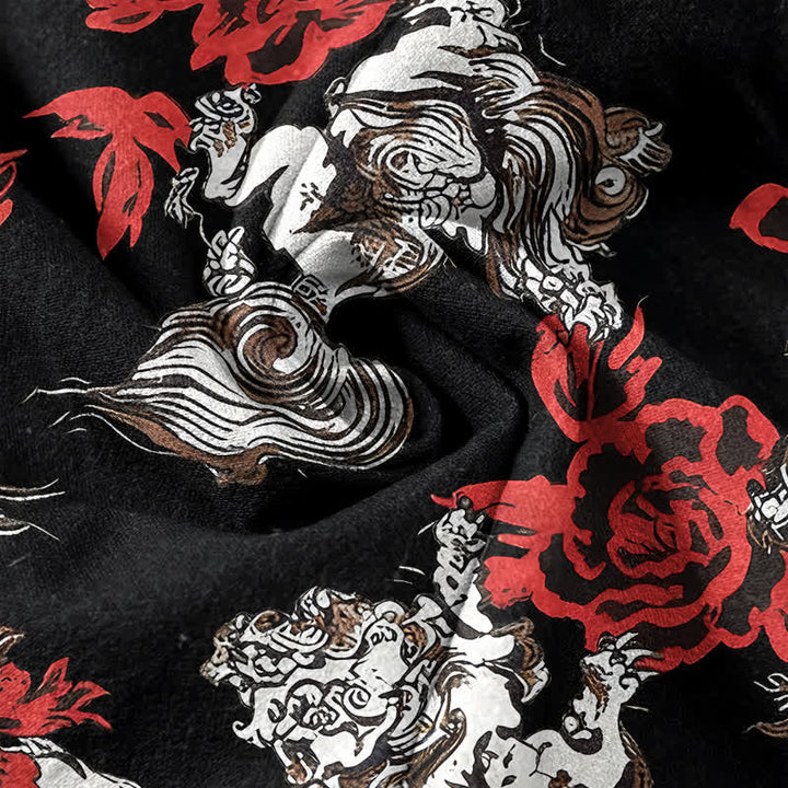 Buddha Stones Chemise Henley à manches courtes et demi-boutonnée pour homme, en coton rouge à imprimé floral nuageux - image 4