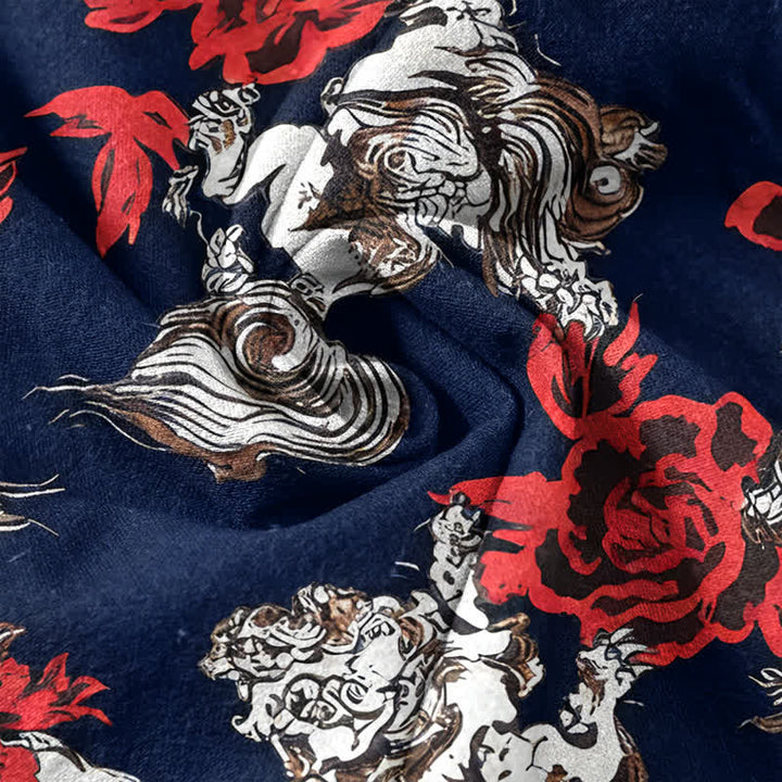 Buddha Stones Chemise Henley à manches courtes et demi-boutonnée pour homme, en coton rouge à imprimé floral nuageux - image 9