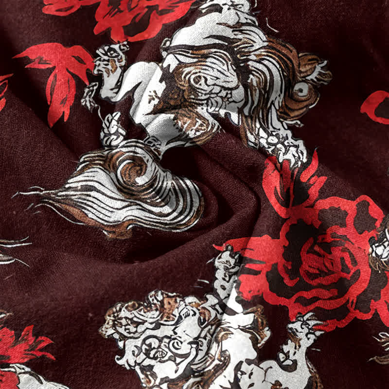 Buddha Stones Chemise Henley à manches courtes et demi-boutonnée pour homme, en coton rouge à imprimé floral nuageux - image 14