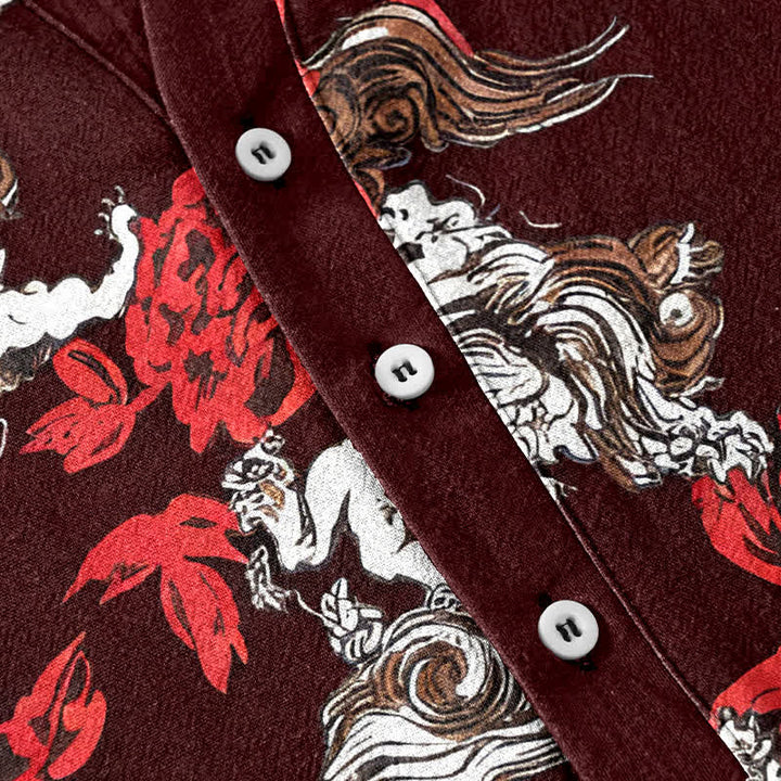 Buddha Stones Chemise Henley à manches courtes et demi-boutonnée pour homme, en coton rouge à imprimé floral nuageux - image 13