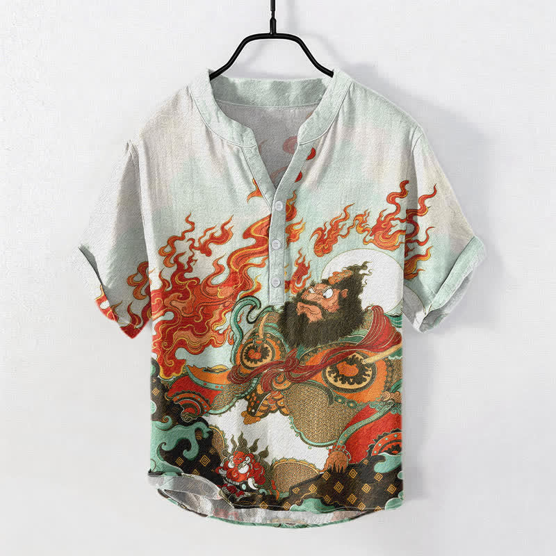 Buddha Stones Chemise à manches courtes pour homme en coton imprimé Mythic Flame, demi-boutonnée - Melon miellat - US/UK/AU50，EU60 (5XL) - image 5