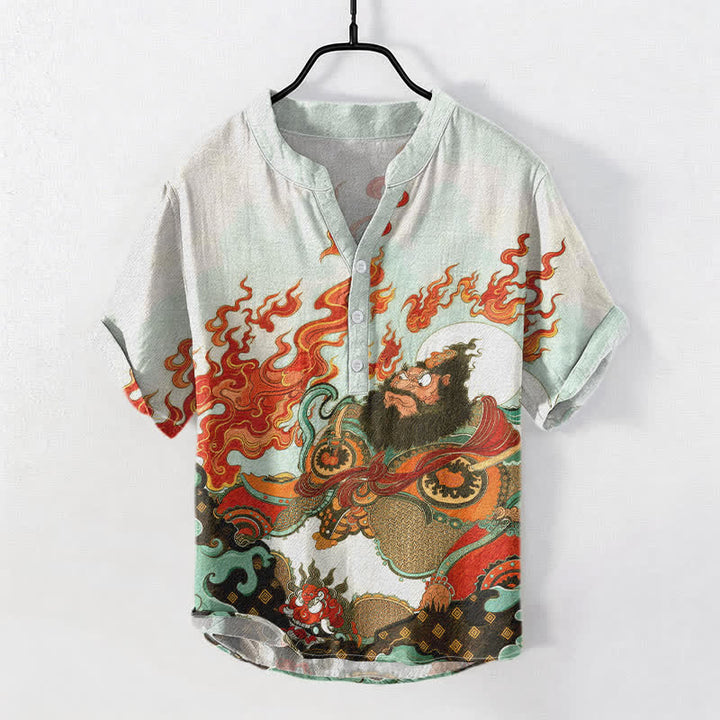 Buddha Stones Chemise à manches courtes pour homme en coton imprimé Mythic Flame, demi-boutonnée - Melon miellat - US/UK/AU50，EU60 (5XL) - image 5