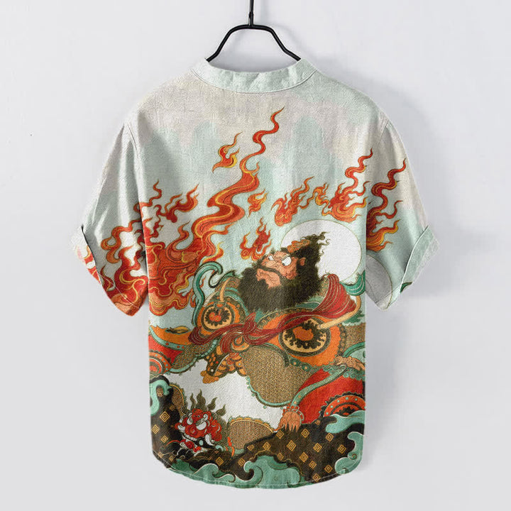 Buddha Stones Chemise à manches courtes pour homme en coton imprimé Mythic Flame, demi-boutonnée - image 6