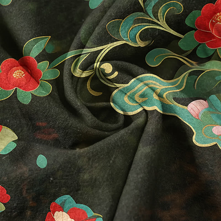 Buddha Stones Chemise homme à manches courtes et demi-boutonnages, en coton à imprimé floral tropical - image 4