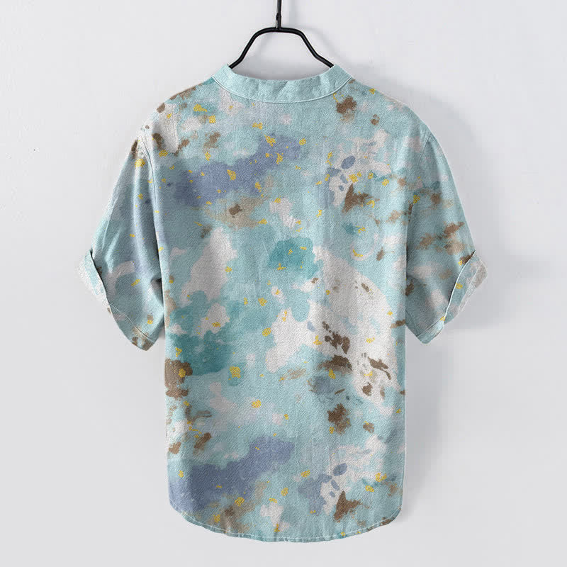 Buddha Stones Chemise homme à manches courtes et demi-boutonnée en coton à motif aquarelle - image 1