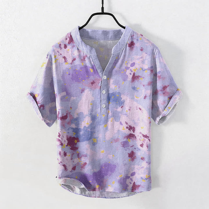 Buddha Stones Chemise homme à manches courtes et demi-boutonnée en coton à motif aquarelle - Violet moyen - US/UK/AU50，EU60 (5XL) - image 3