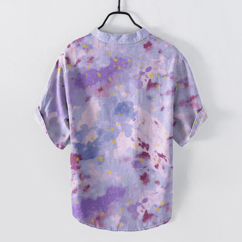 Buddha Stones Chemise homme à manches courtes et demi-boutonnée en coton à motif aquarelle - image 4