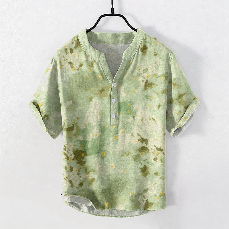 Buddha Stones Chemise homme à manches courtes et demi-boutonnée en coton à motif aquarelle - Vert pâle - US/UK/AU50，EU60 (5XL) - image 5