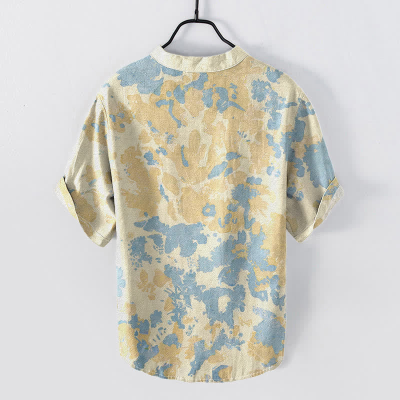 Buddha Stones Chemise Henley à manches courtes et demi-boutonnée pour homme, en coton aquarelle à motif floral Henley - image 1