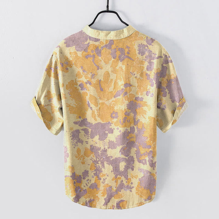 Buddha Stones Chemise Henley à manches courtes et demi-boutonnée pour homme, en coton aquarelle à motif floral Henley - image 4