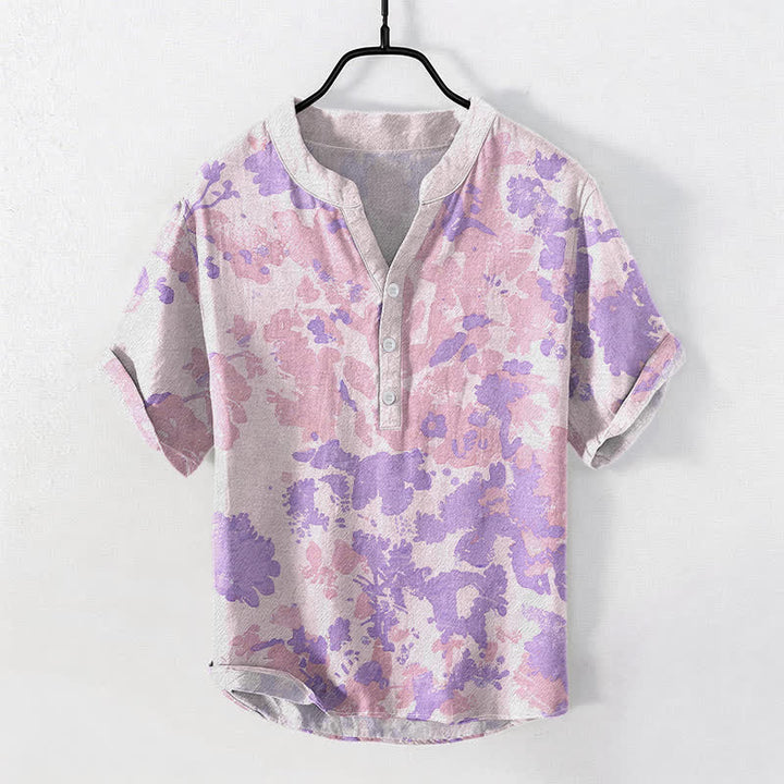Buddha Stones Chemise Henley à manches courtes et demi-boutonnée pour homme, en coton aquarelle à motif floral Henley - Chardon - US/UK/AU50，EU60 (5XL) - image 5