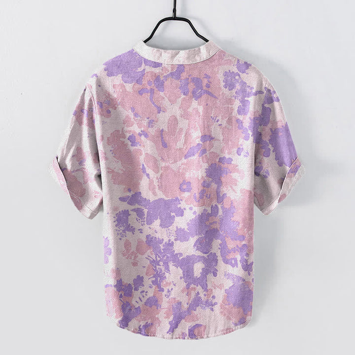 Buddha Stones Chemise Henley à manches courtes et demi-boutonnée pour homme, en coton aquarelle à motif floral Henley - image 6