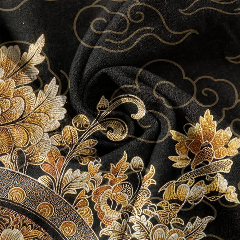 Buddha Stones Chemise homme à manches courtes et demi-boutonnée en coton doré à imprimé floral Bouddha - image 4