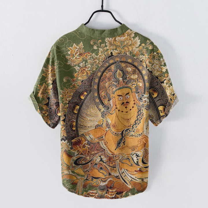 Buddha Stones Chemise homme à manches courtes et demi-boutonnée en coton doré à imprimé floral Bouddha - image 8