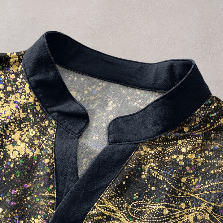 Buddha Stones Chemise Henley à manches courtes pour homme, inspirée de la galaxie, en coton teint par éclaboussures et à demi-boutons - image 2