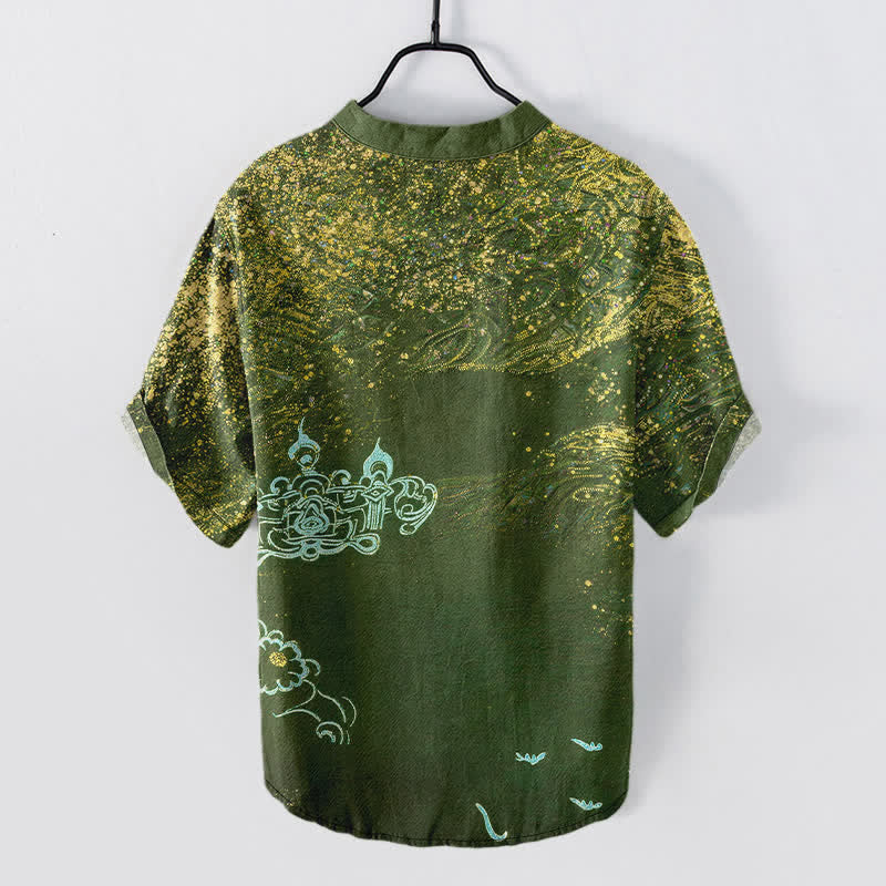 Buddha Stones Chemise Henley à manches courtes pour homme, inspirée de la galaxie, en coton teint par éclaboussures et à demi-boutons - image 6