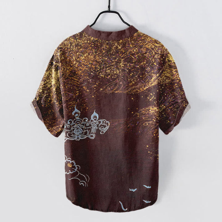 Buddha Stones Chemise Henley à manches courtes pour homme, inspirée de la galaxie, en coton teint par éclaboussures et à demi-boutons - image 8
