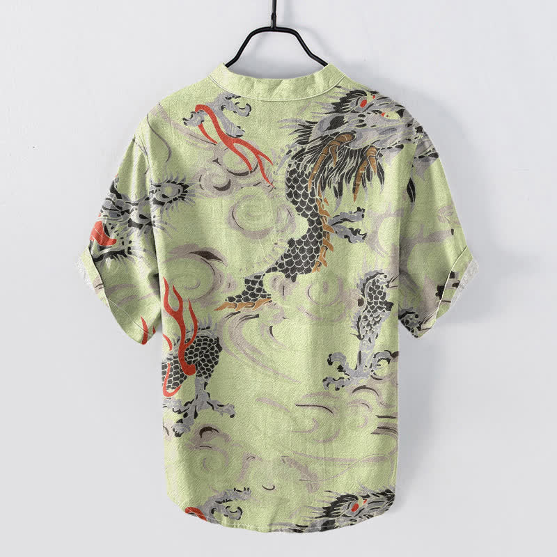 Buddha Stones Chemise Henley à manches courtes et demi-boutonnée pour homme, en coton imprimé dragon - image 4